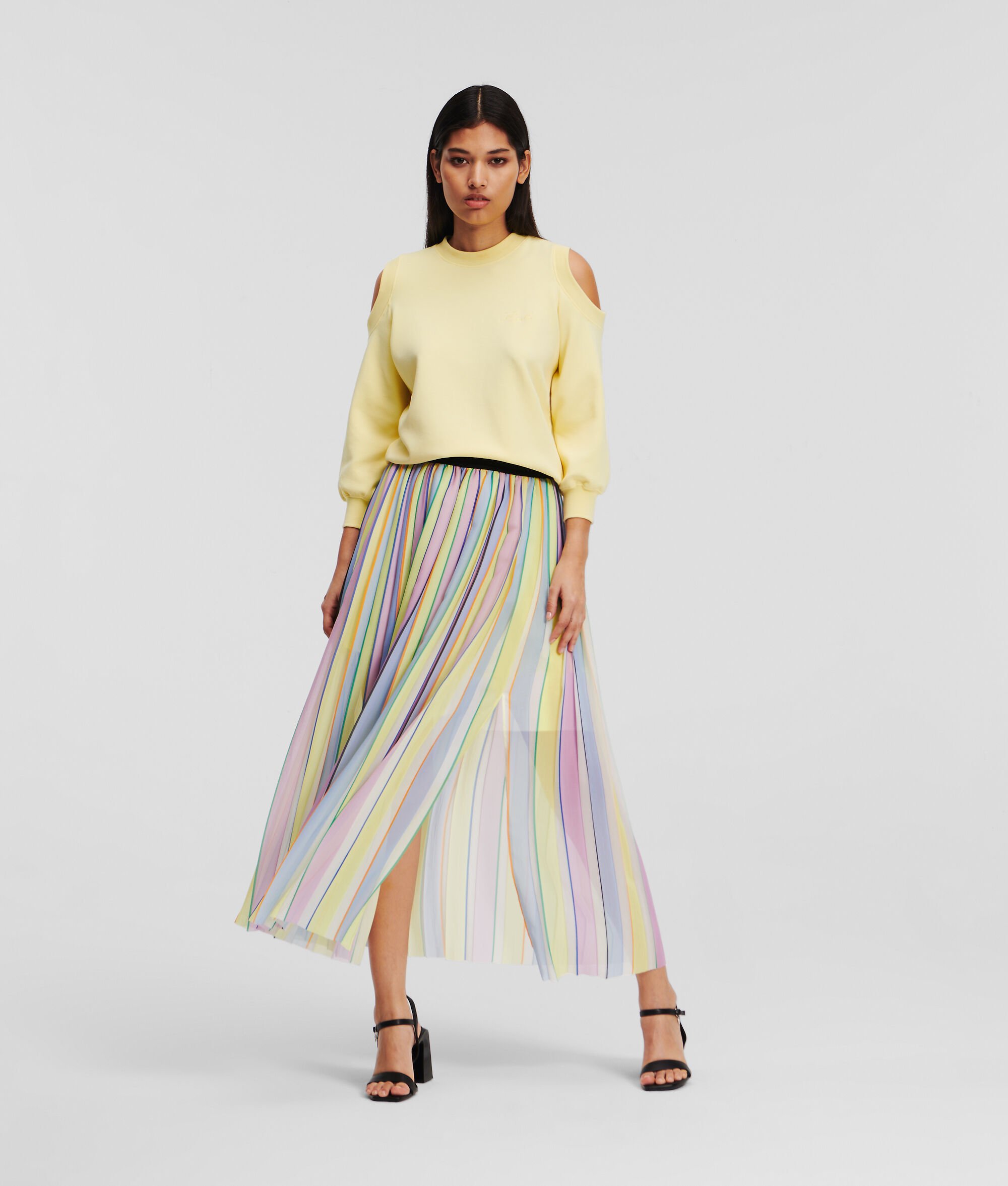 (image for) First-Class Pleated Striped Maxi Skirt